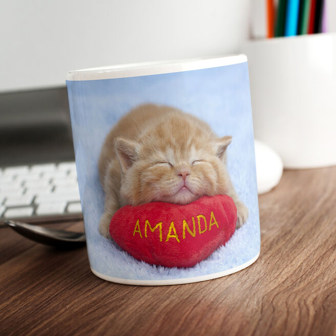 Personalised Mug - Kitten Asleep On A Cushion