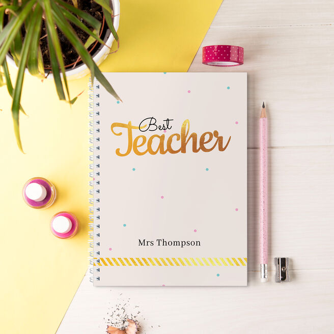Personalised Notebook - Best Teacher, Gold