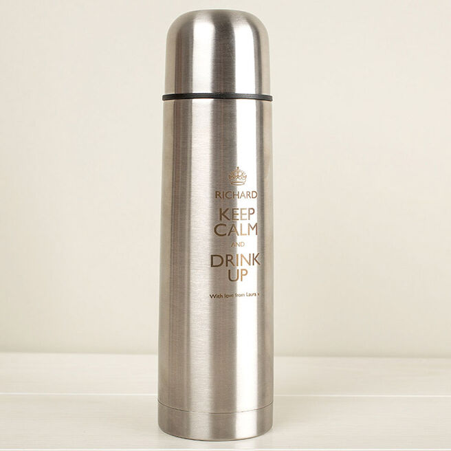 Engraved Stainless Steel Vacuum Flask - Keep Calm and Drink Up