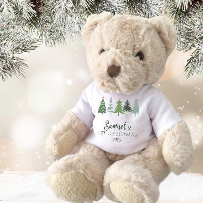 Personalised Christmas Teddy With Fir Tree T-Shirt