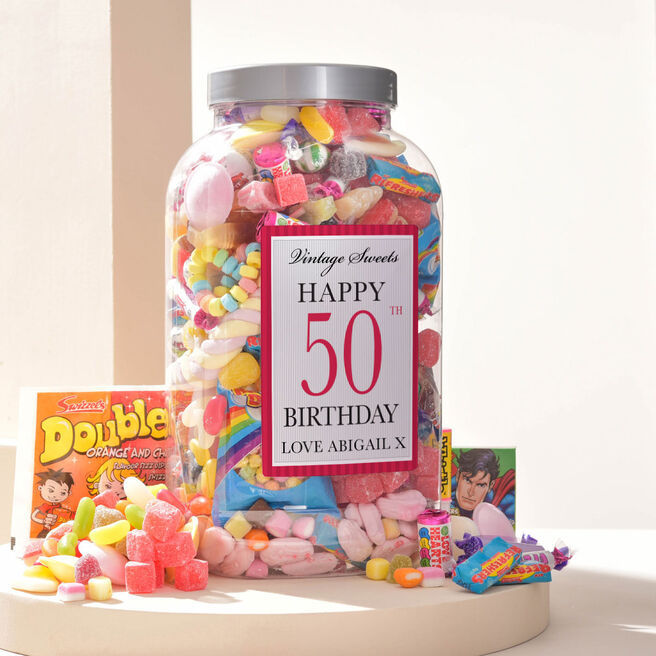 Personalised Retro Sweet Jar - Happy 50th Birthday