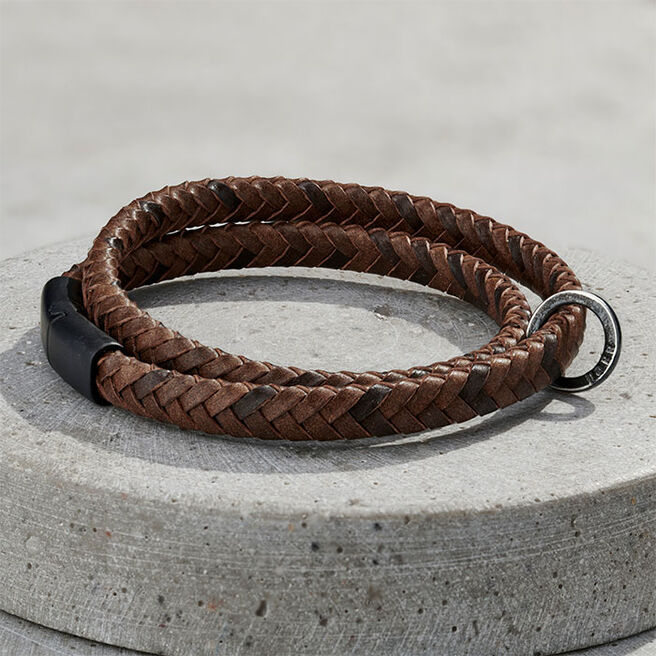 Men's Personalised Brown Leather Message Bracelet