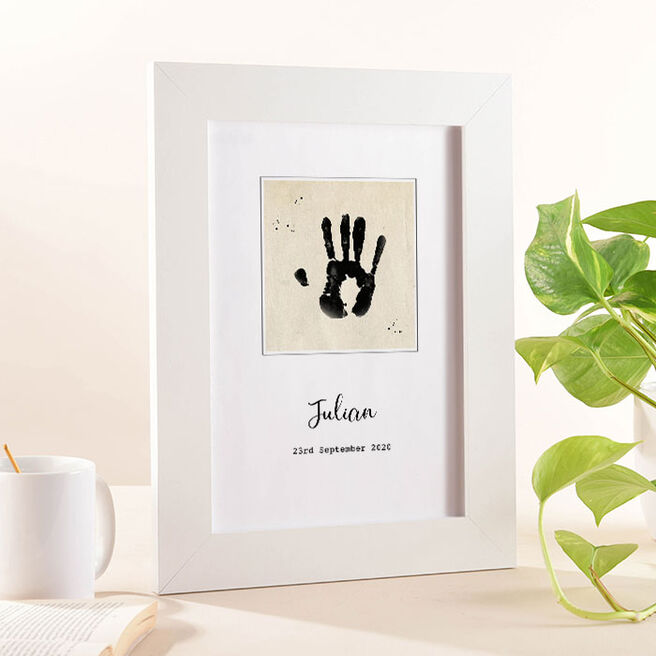 Photo Upload Portrait Framed Print - Baby's Handprint