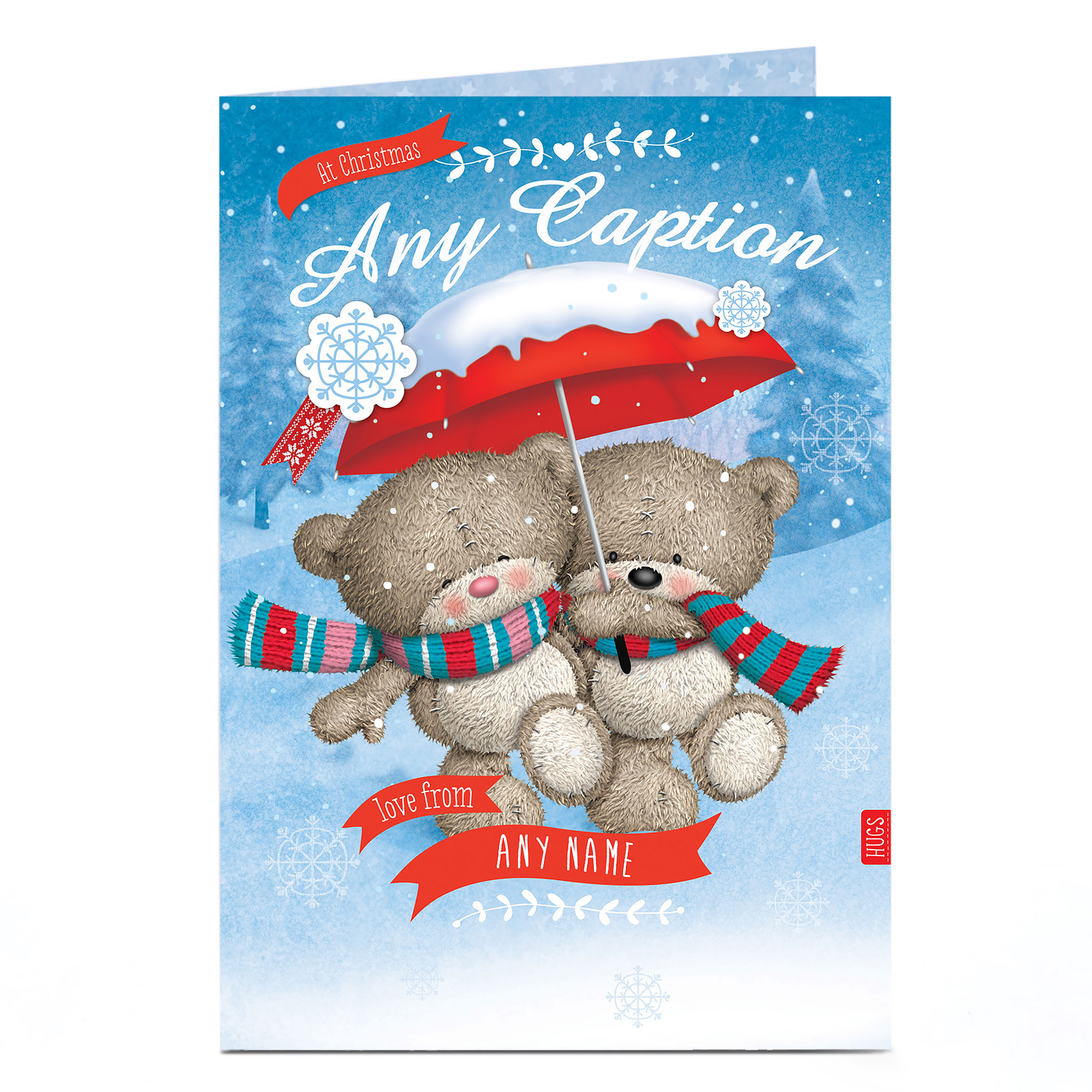 Personalised Hugs Bear Christmas Card - Bears & Umbrella