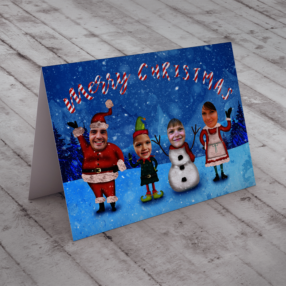 Photo Upload 4 People Landscape Card - Merry Christmas