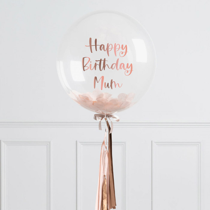 Personalised Rose Gold Tassel Confetti Helium Bubblegum Balloon - FREE DELIVERY