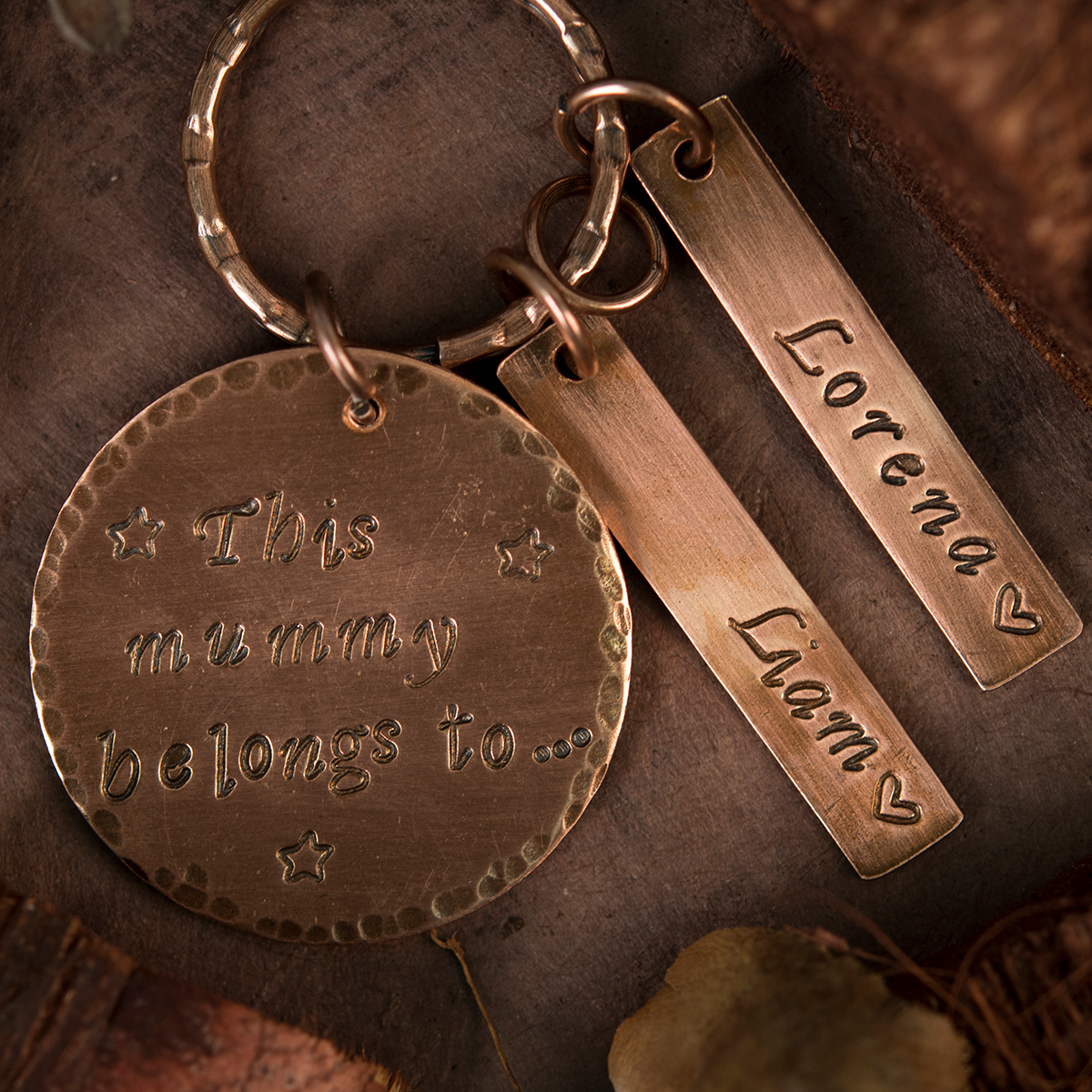 Personalised Copper Key Ring With Tags