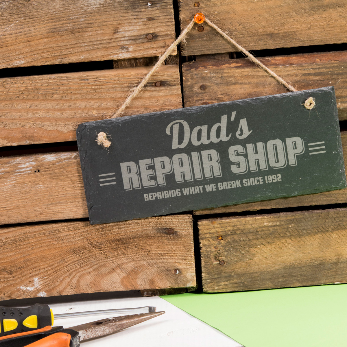 Personalised Hanging Slate Sign - Repair Shop