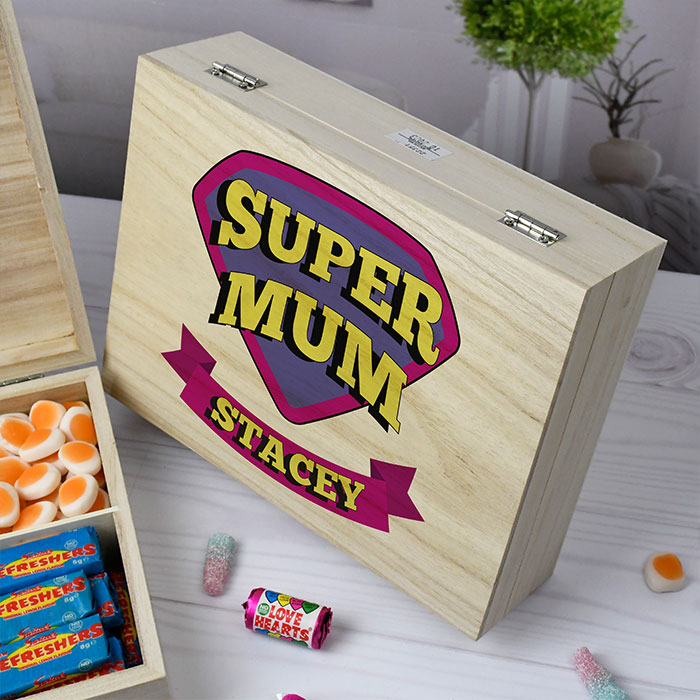 Personalised Super Mum Wooden Sweet Box