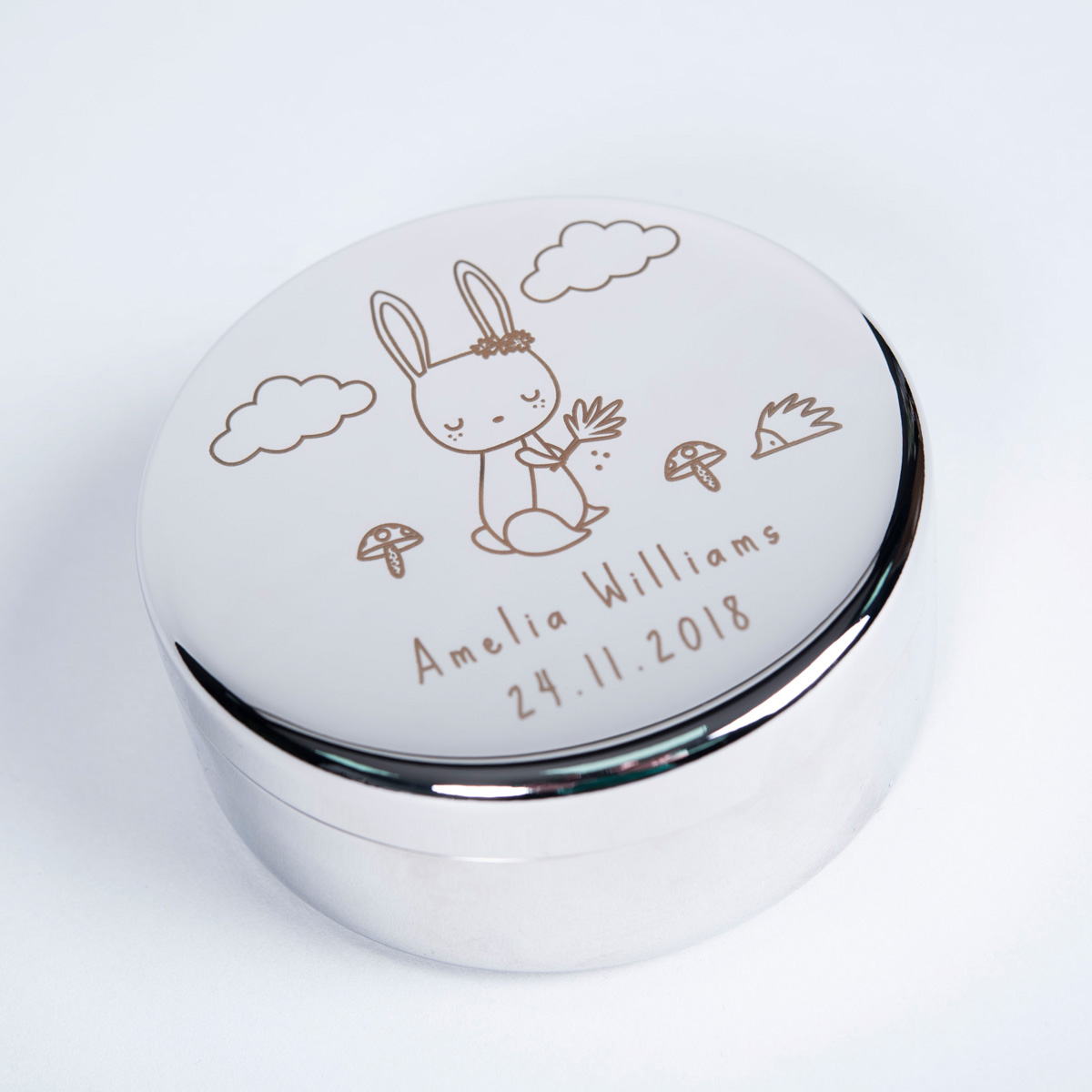 Engraved Circular Trinket Box - Bunny