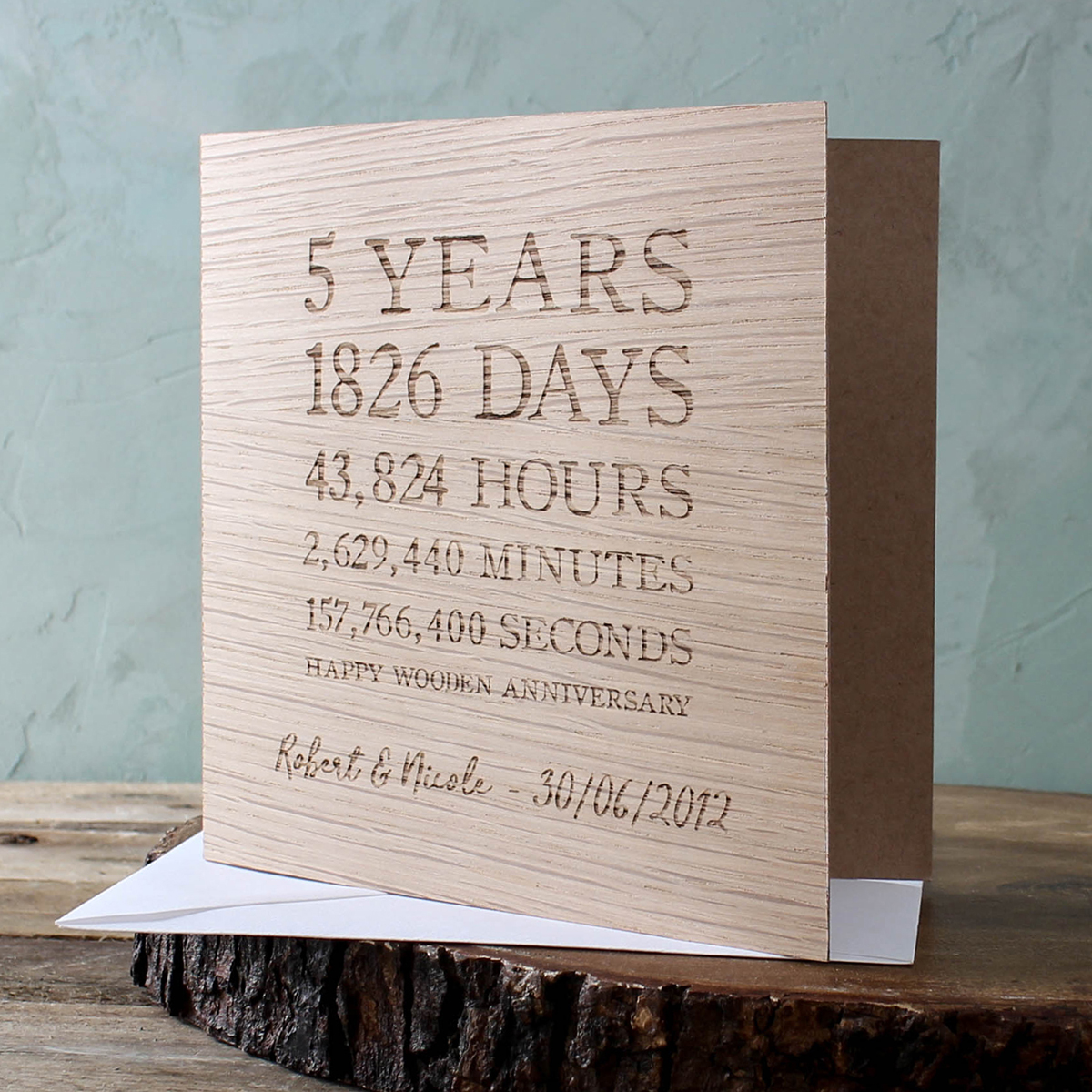 Personalised Time Card - Wooden 5th Anniversary