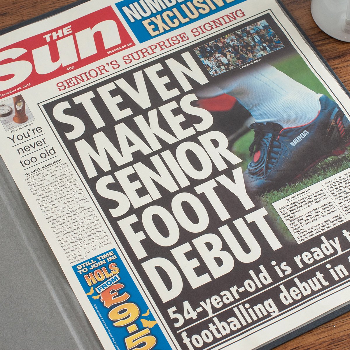 The Sun Personalised Spoof Newspaper Article - Football's Oldest Signing