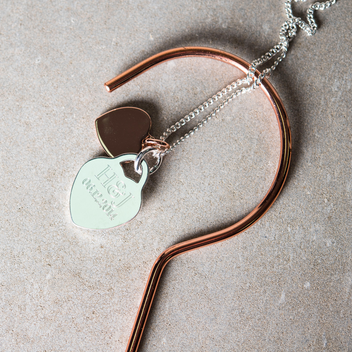 Personalised Silver Necklace With Rose Gold Heart