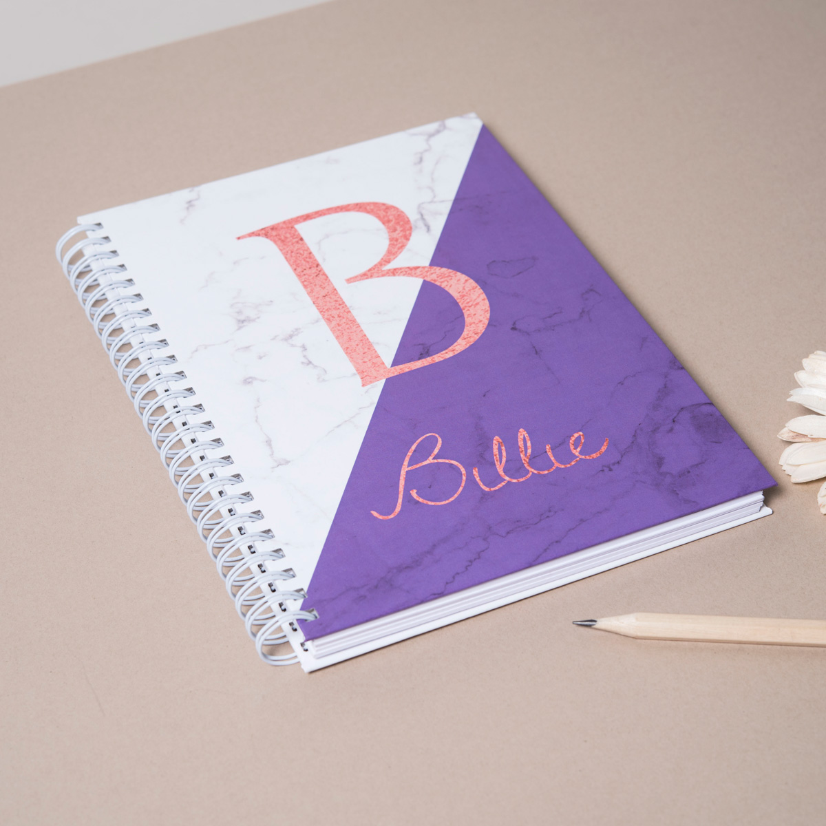 Personalised Notebook - Marble & Purple