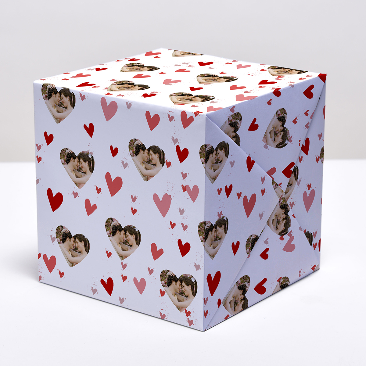 Photo Upload Wrapping Paper - White & Red Hearts