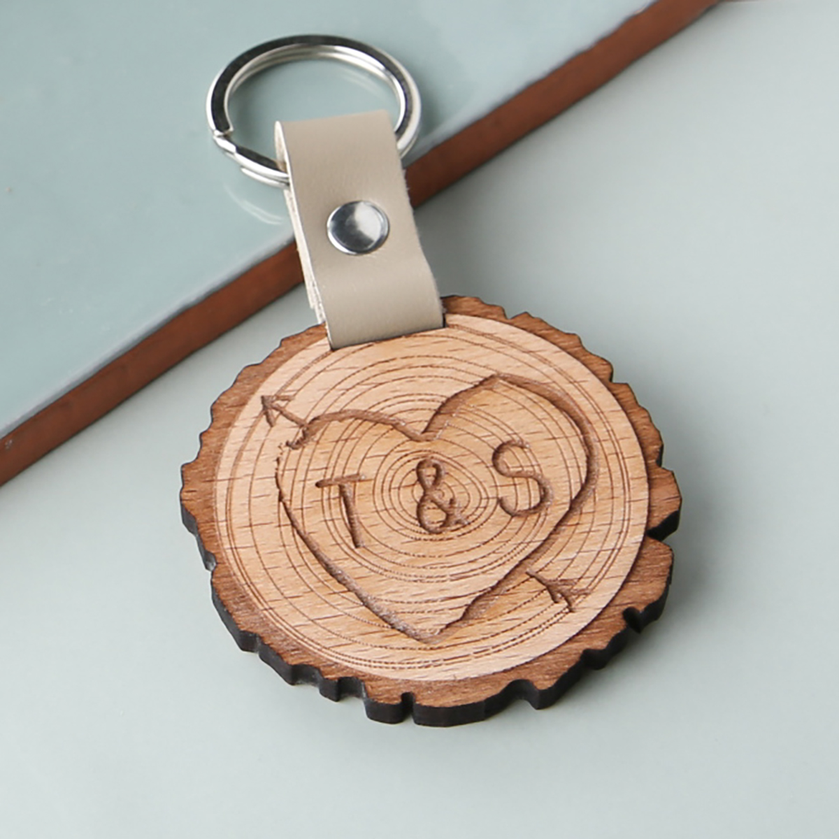 Personalised Tree Slice Key Ring - Initials