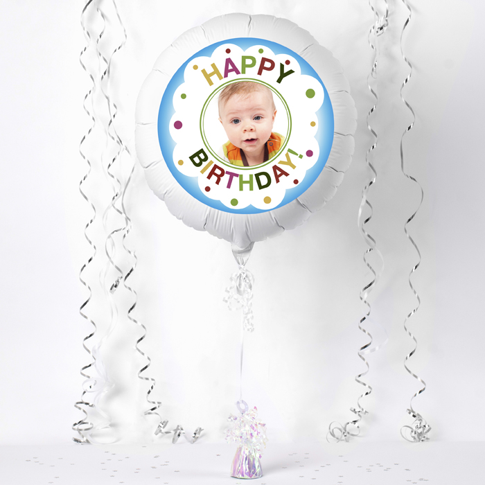 Photo Upload Large Helium Balloon - Happy Birthday, Dots