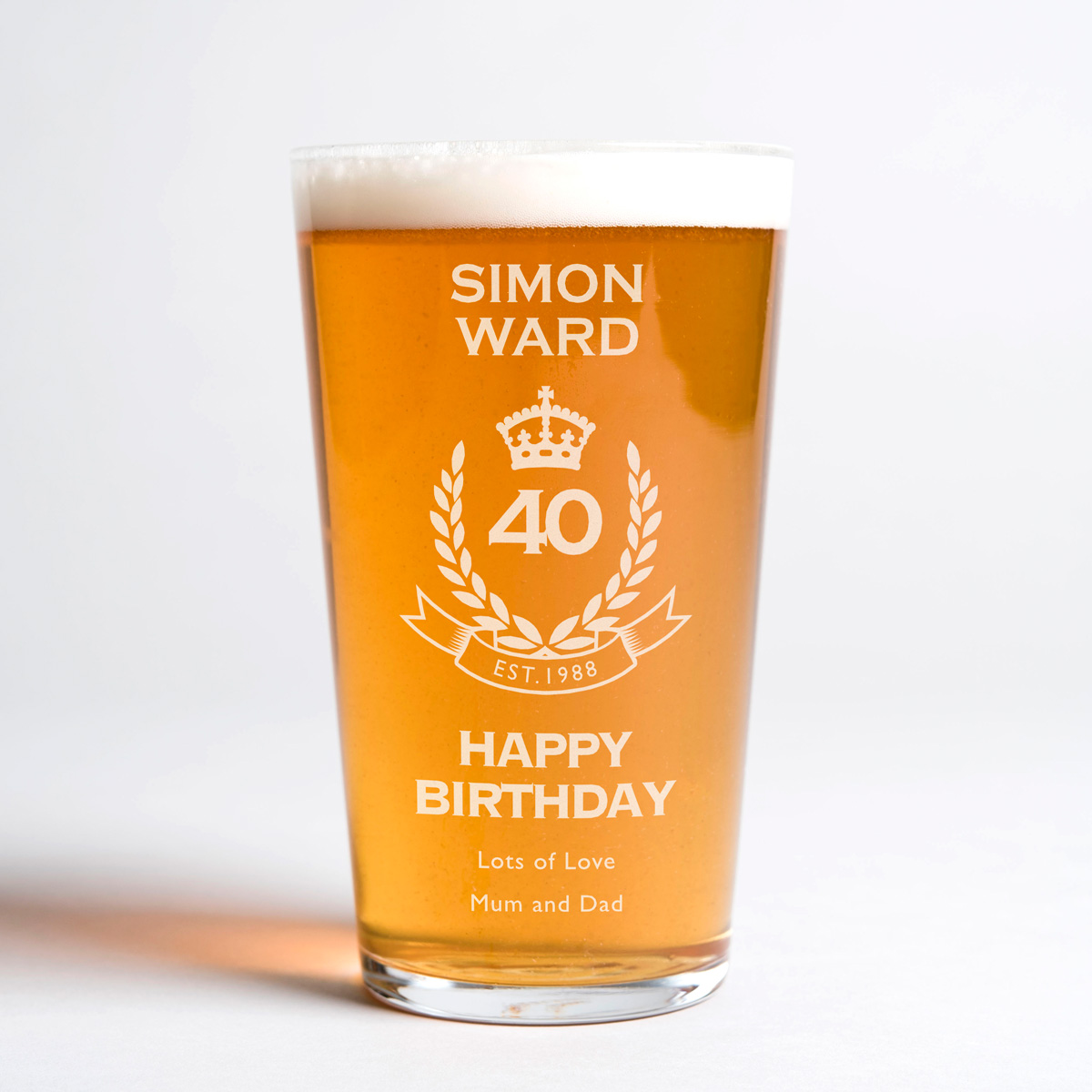 Personalised Pint Glass - 40th Birthday Crest