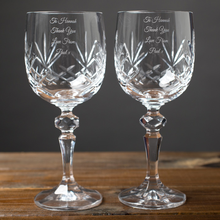 Personalised Set Of 2 Cut Crystal Wine Glasses - Message