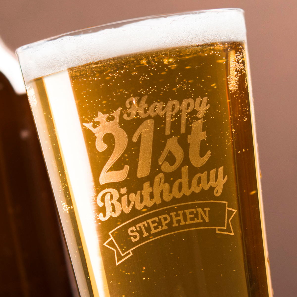 Personalised Pint Glass - 21st Birthday Crown