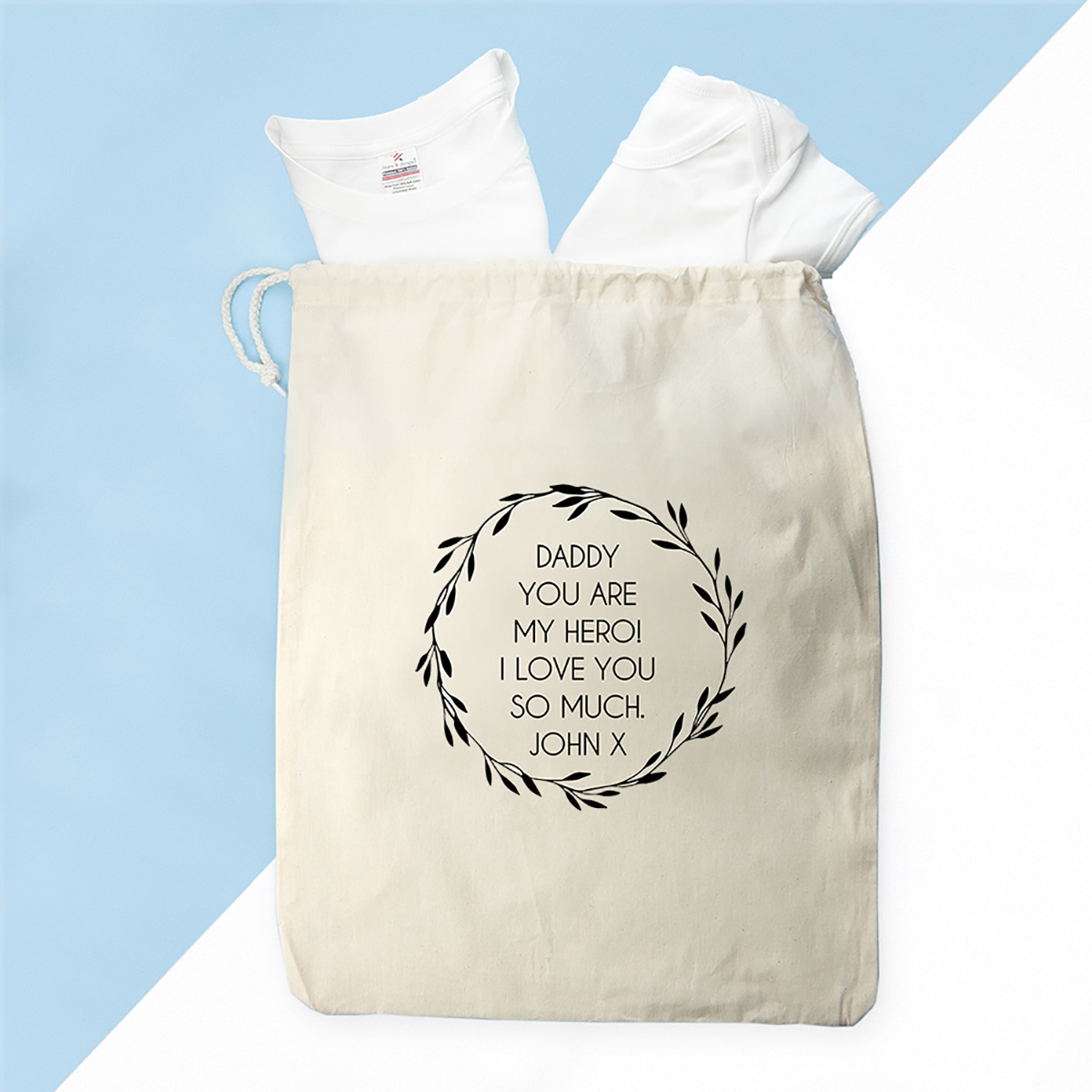 Daddy & Me T-Shirt Set - Here Comes Trouble With Personalised Bag