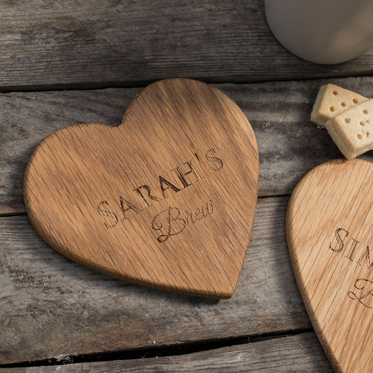 Personalised Set Of 2 Wooden Heart Coasters - Couple's Brew