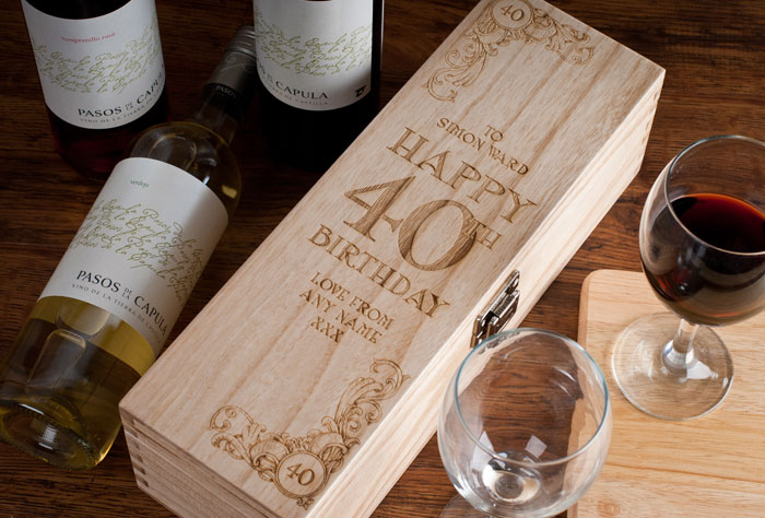 Personalised Luxury Wooden Wine Box - 40th Birthday