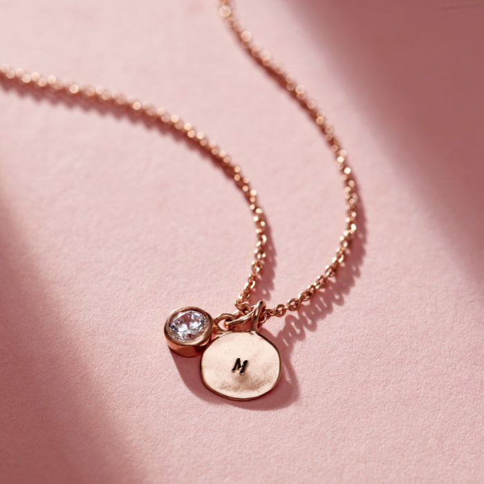 Personalised Birthstone And Initial Disc Charm Necklace