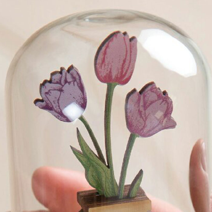 Personalised Wooden Tulips in Glass Dome