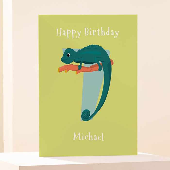 Personalised Card - Happy 7th Birthday Chameleon