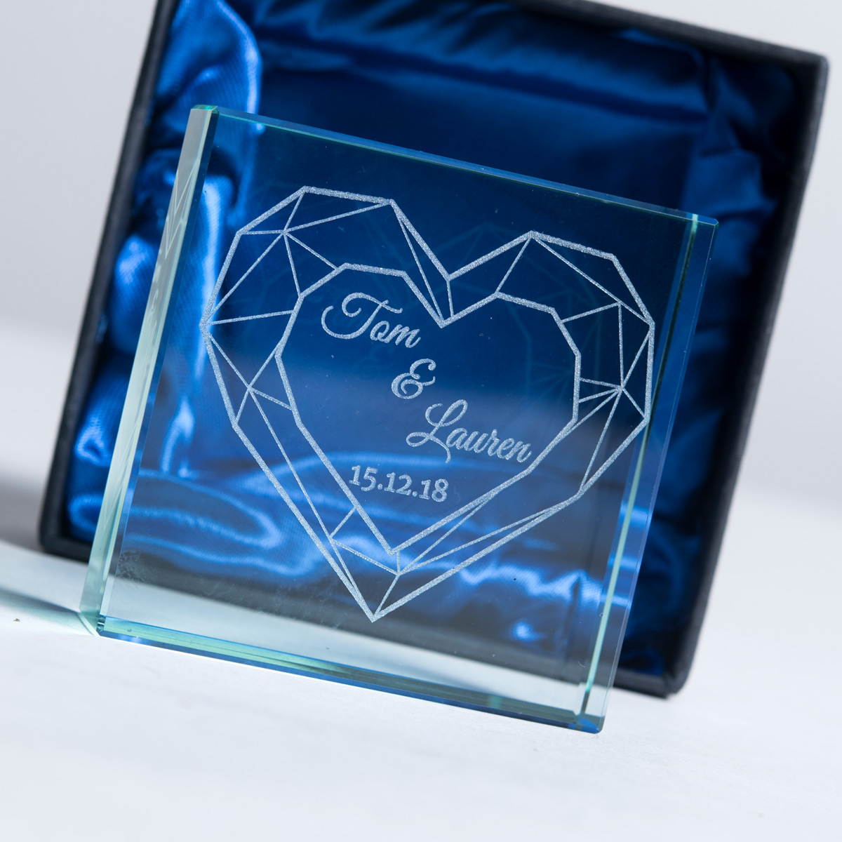 Personalised Glass Token - Geometric Heart, Date