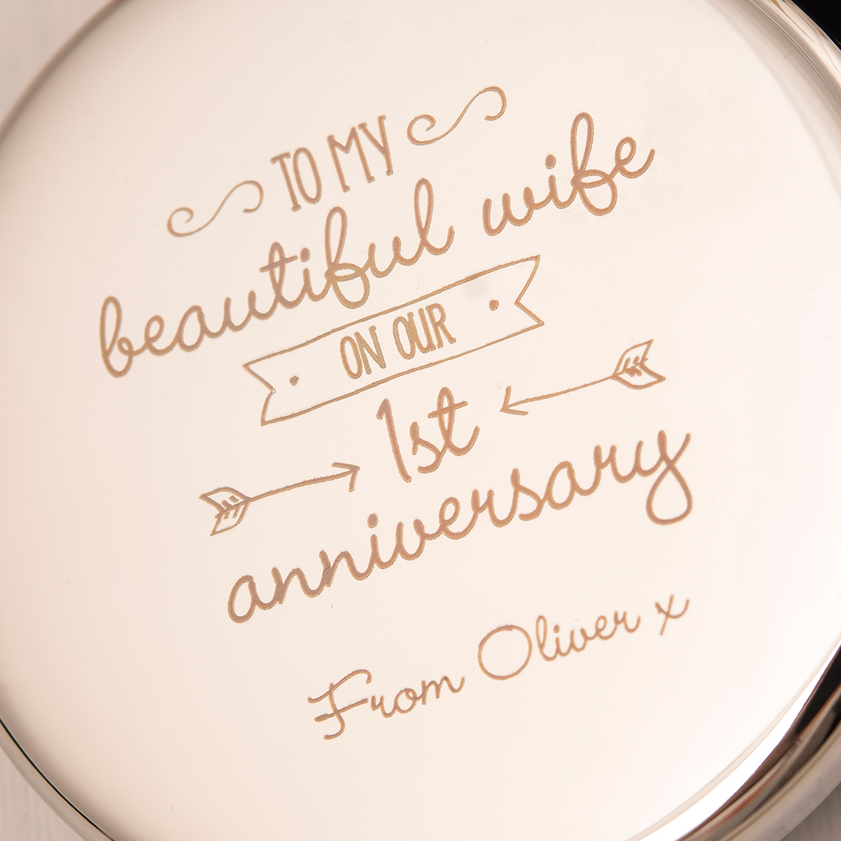 Engraved Circular Trinket Box - To My Beautiful Wife, 1st Anniversary