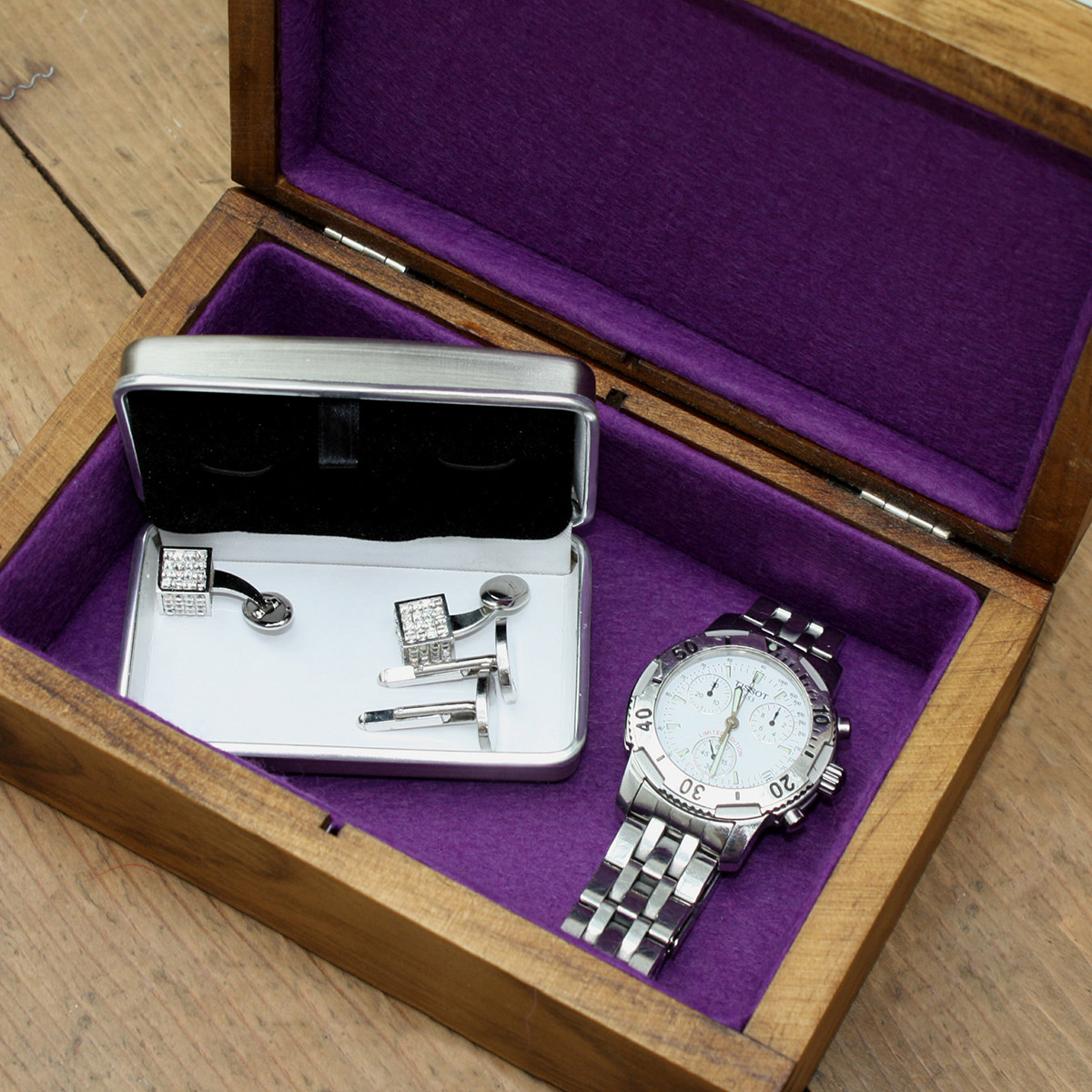 Personalised Wooden Cufflink Box - Message