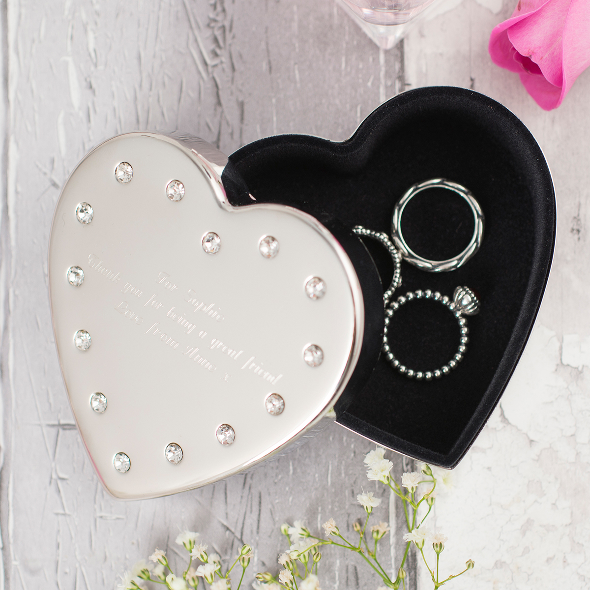 Engraved Diamante Heart-Shaped Jewellery Box - On Your Anniversary