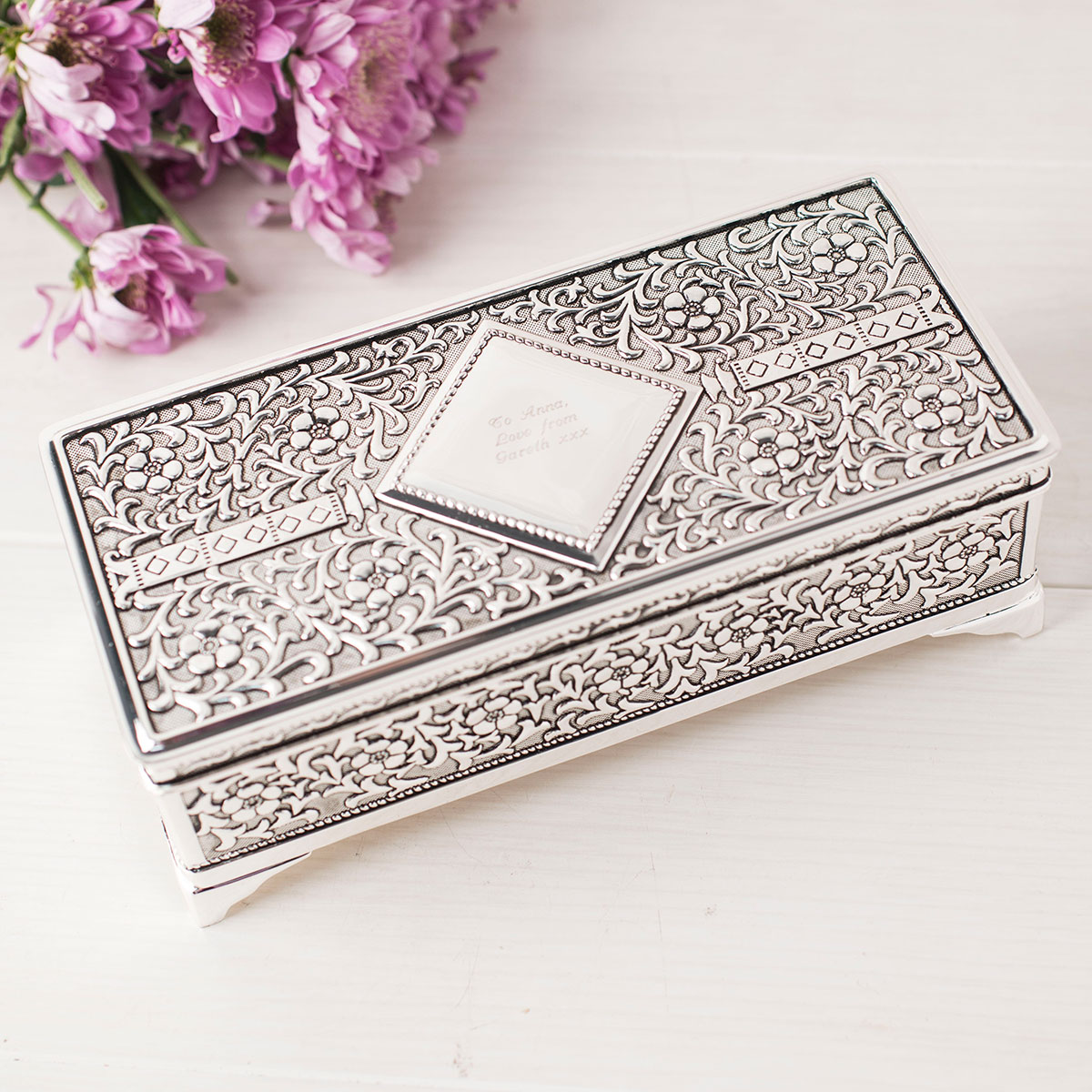 Antique Finish Silver-Plated Jewellery Box