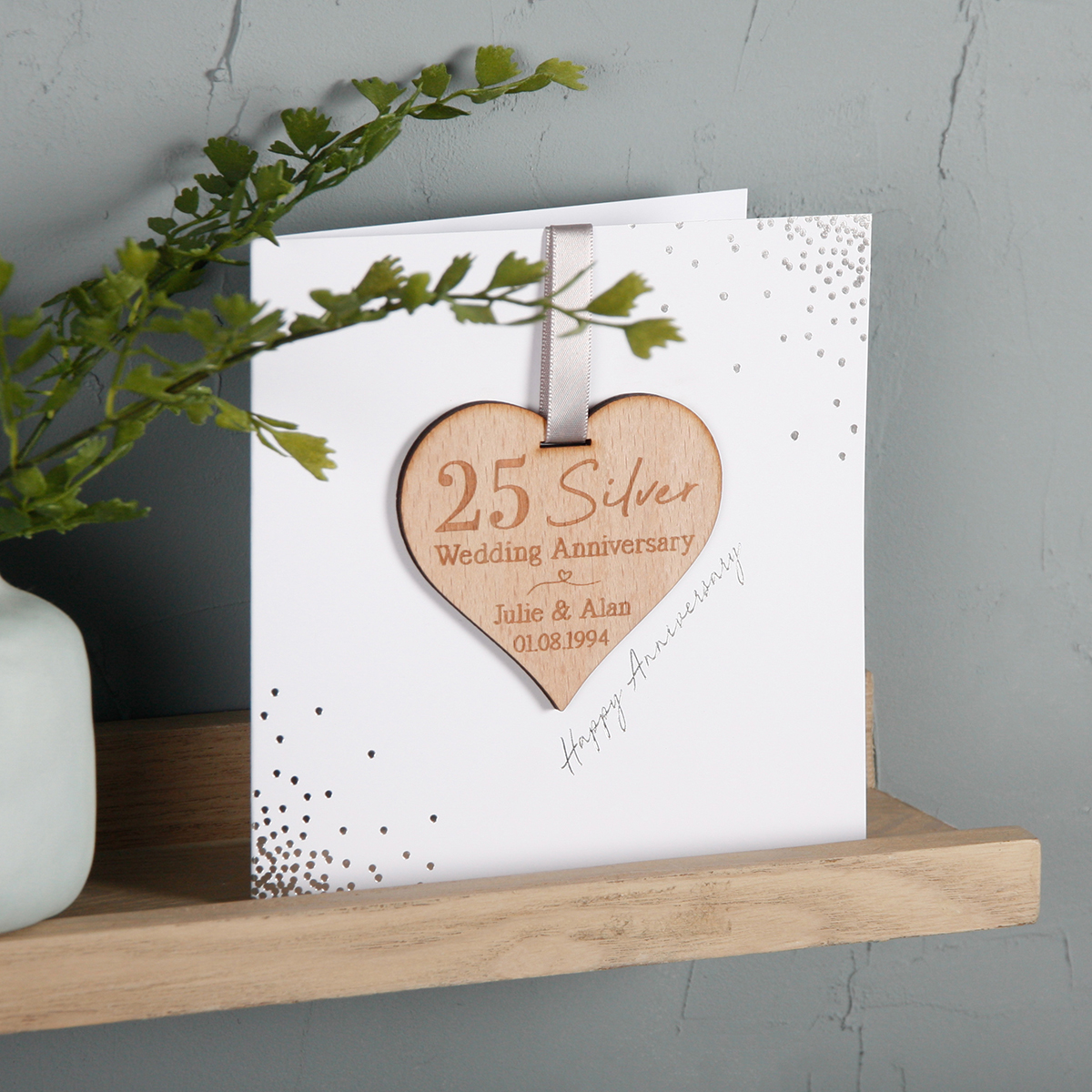Personalised Anniversary Card - Wooden Heart Keepsake