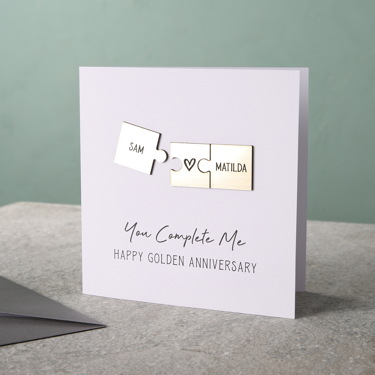 Personalised Metallic Puzzle Card - You Complete Me