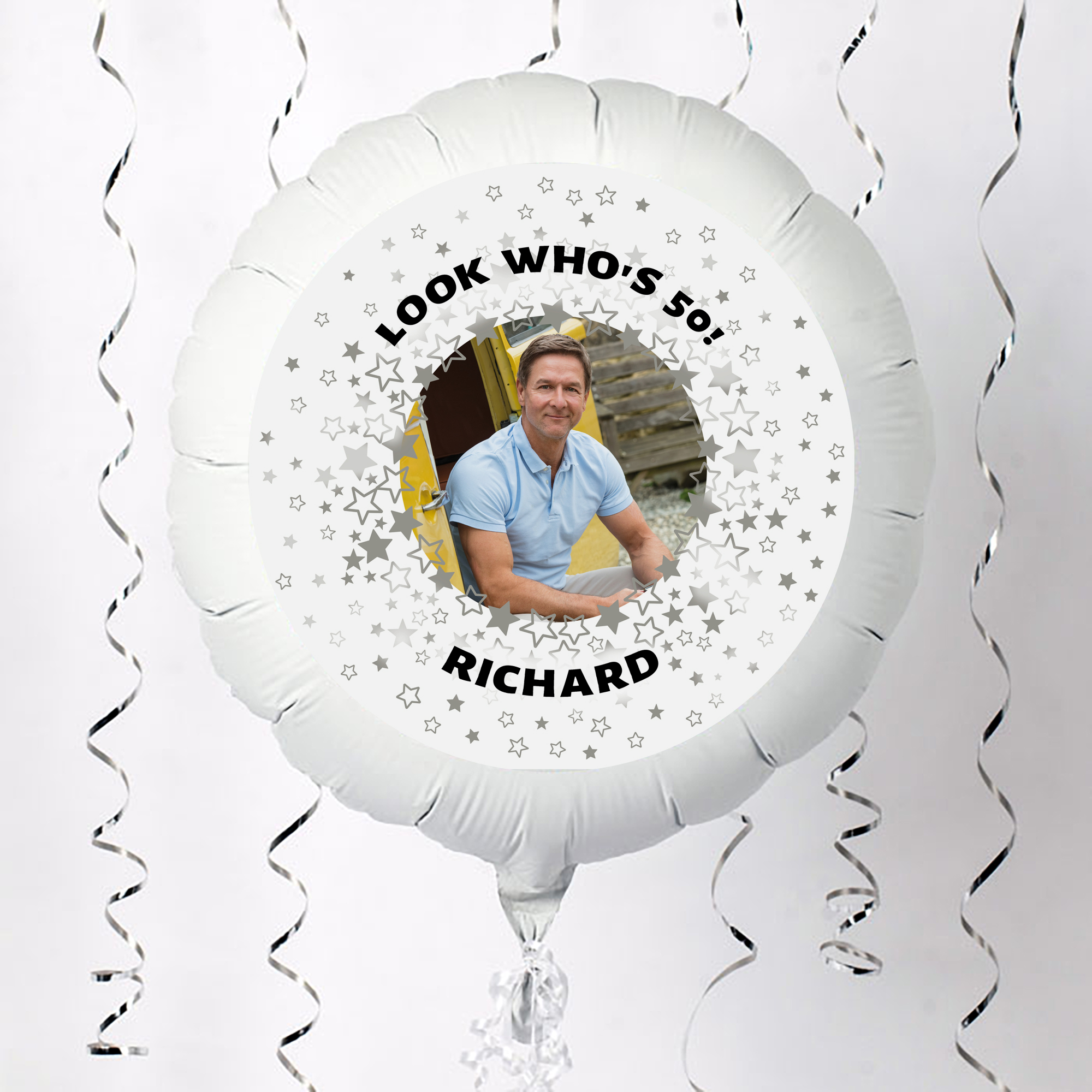 Personalised Photo Upload Large Helium Balloon - Silver Star, Any Message
