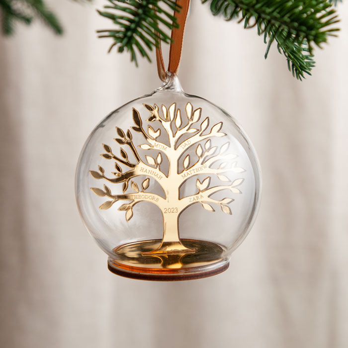 Personalised Metallic Mirror Family Tree Bauble