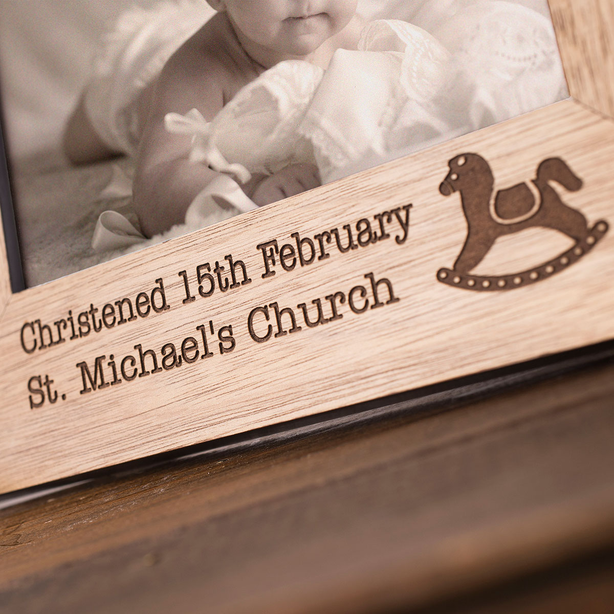 Engraved Wooden Photo Frame - Christening Day