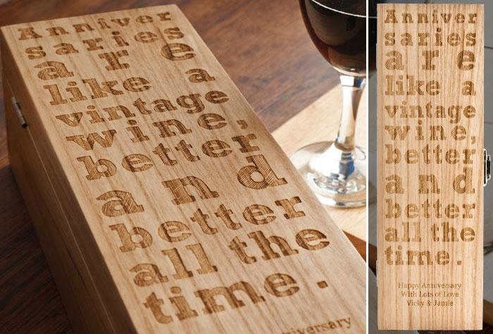 Personalised Luxury Wooden Wine Box - Anniversary Design