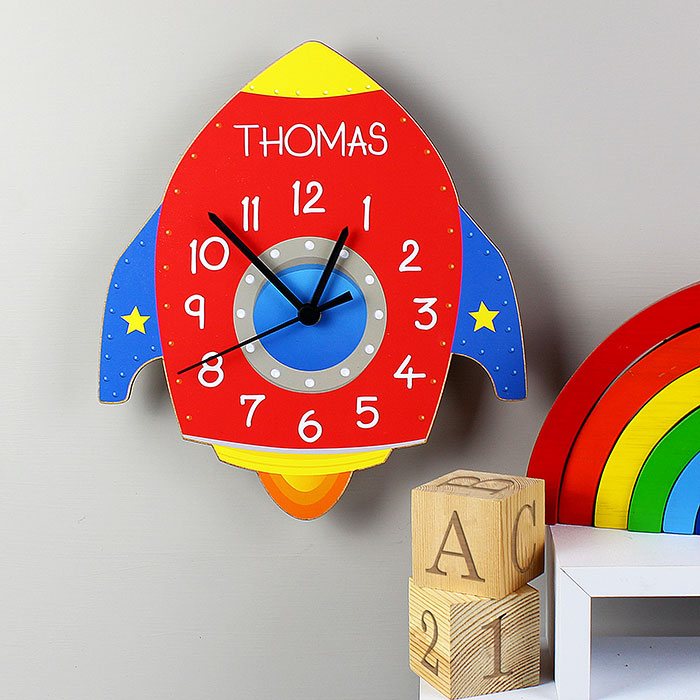 Personalised Wooden Clock - Rocket