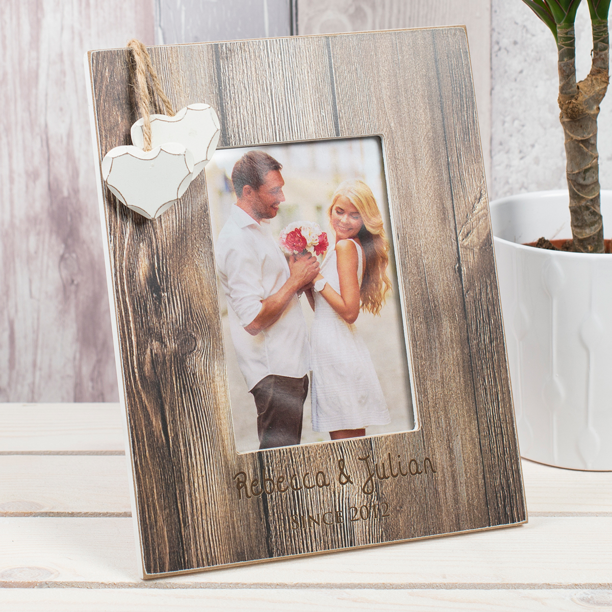Personalised Distressed Wood Photo Frame - Couples