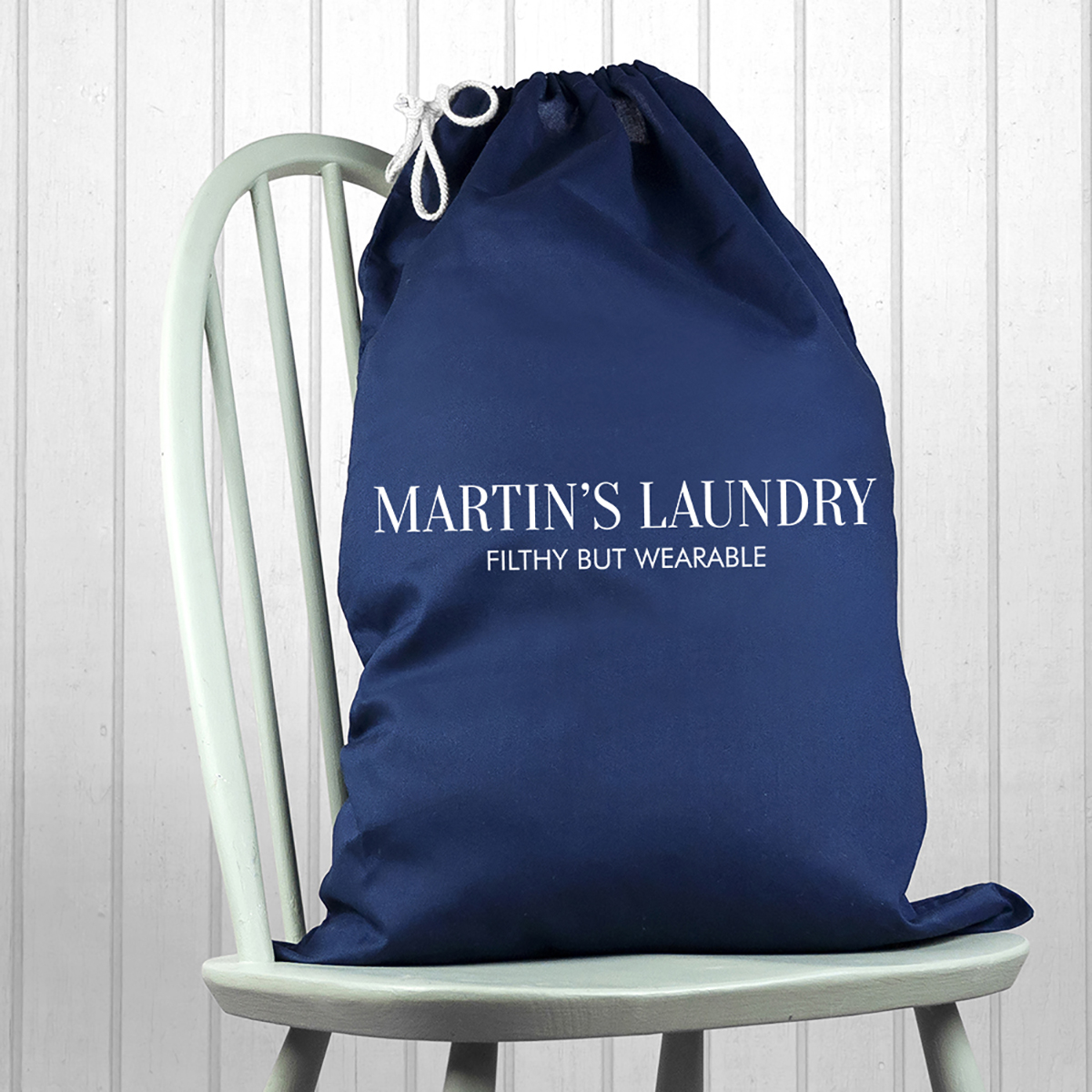 Personalised Large Navy Laundry Bag - Message