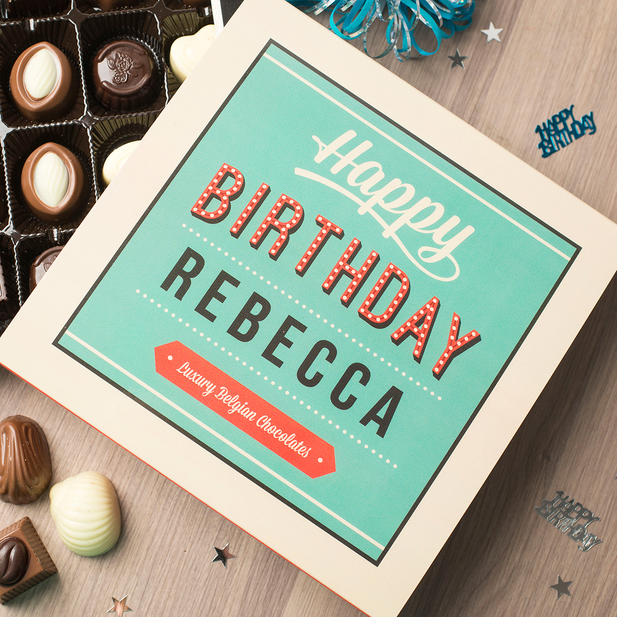 Personalised Belgian Chocolates - Red Light Happy Birthday