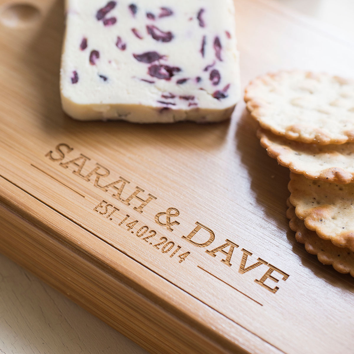 Personalised Bamboo Wine & Cheese Set - Names & Date