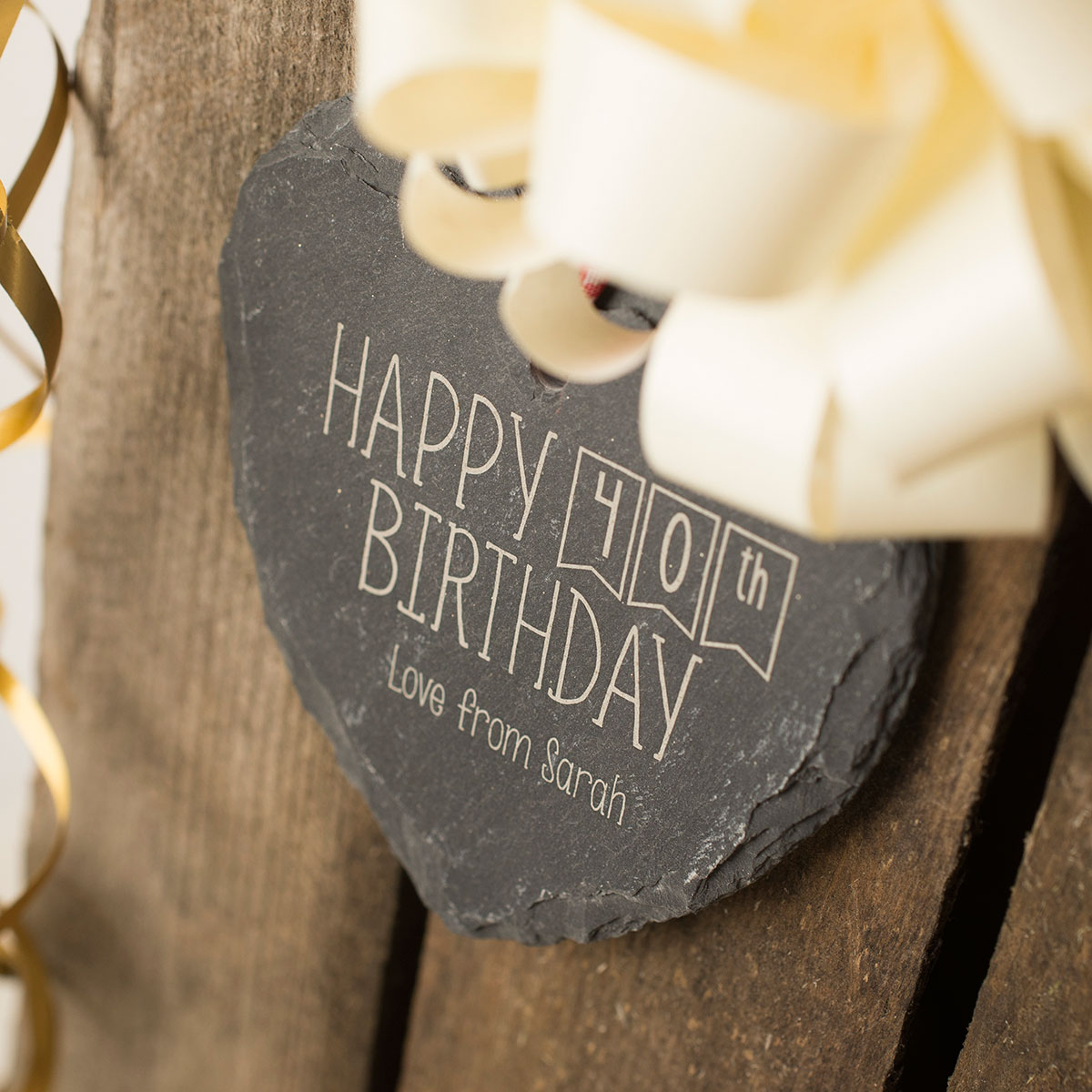 Engraved Heart Shaped Slate Hanging Keepsake - Happy 40th Birthday