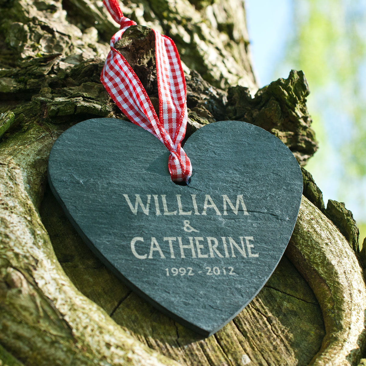 Personalised Heart-Shaped Slate Hanging Keepsake - Anniversary