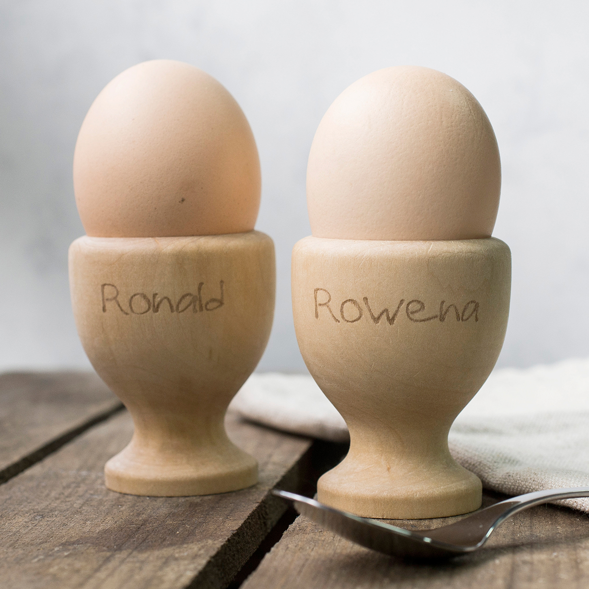 Personalised Set Of 2 Wooden Egg Cups - His & Hers