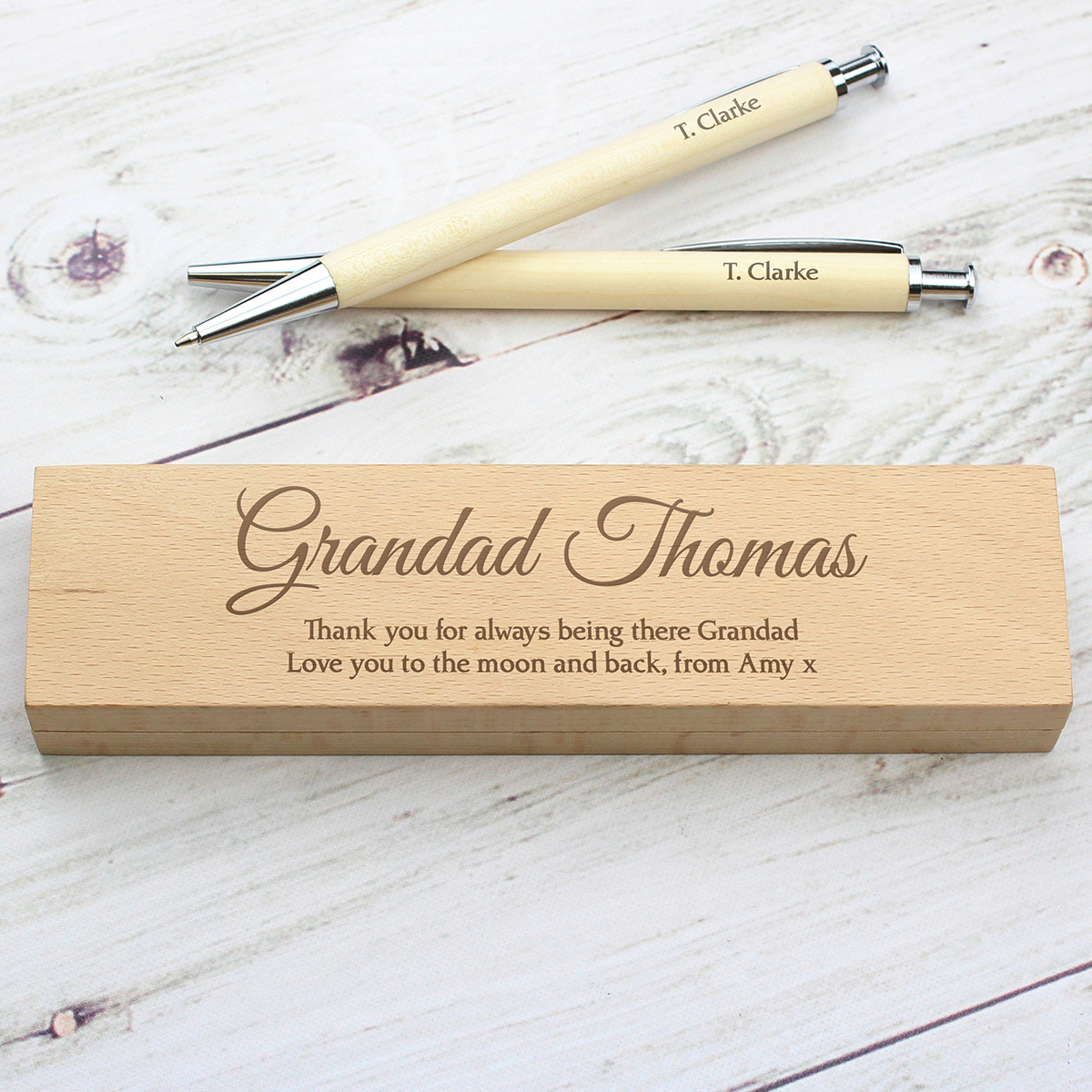 Personalised Wooden Pen & Pencil Box Set - Message